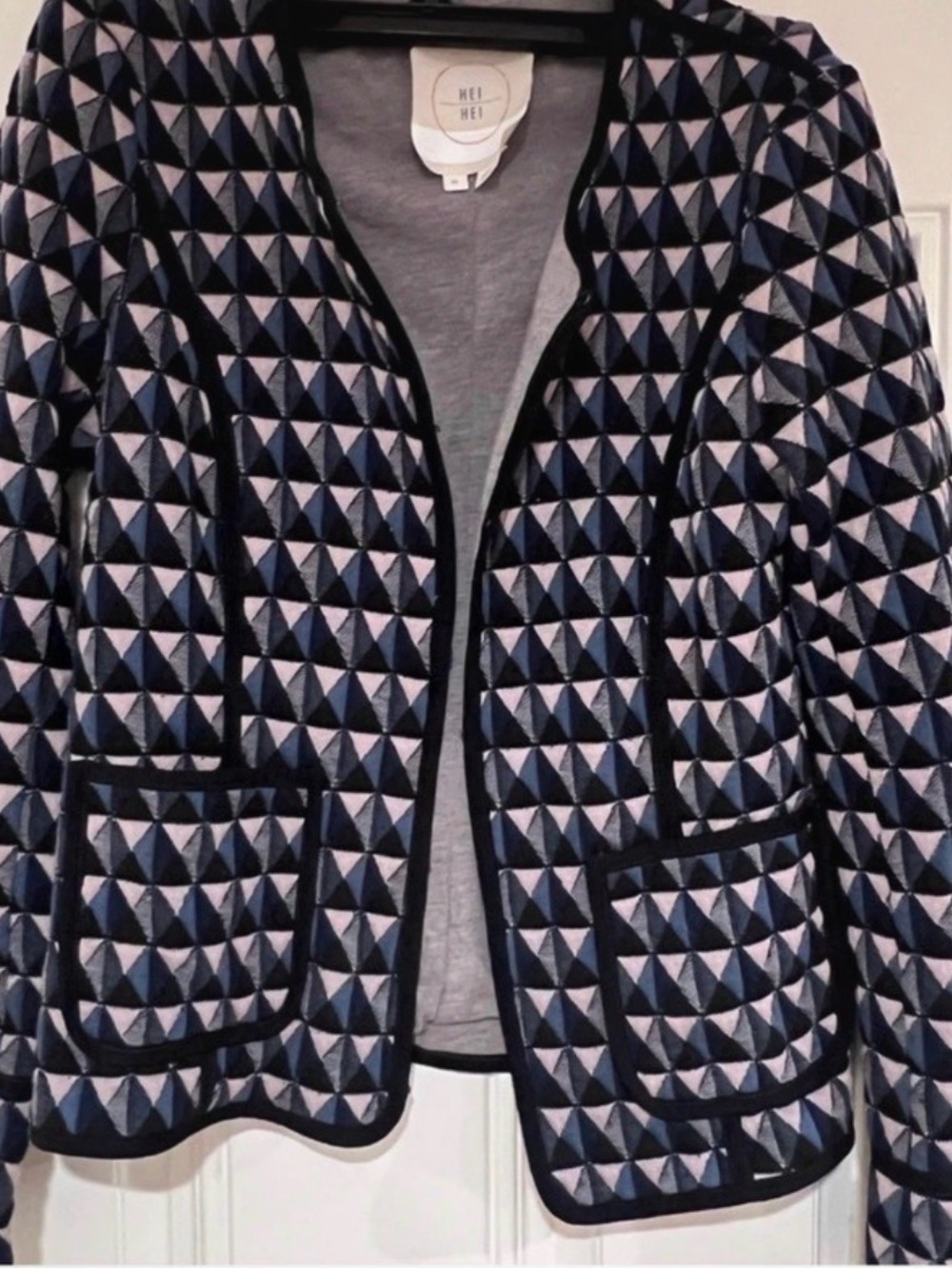 HEI HEI Navy & Light Blue Quilted Geometric Blazer